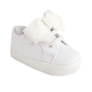 ANGEL 01-4566 Infant White Eyelet Sneaker with Oversized Bow